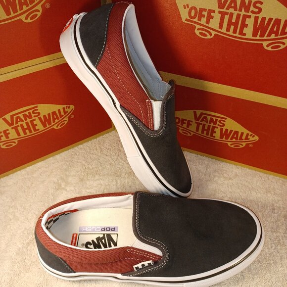 Vans Men\'s 7/Women\'s 8.5 Slip On Pro Suede Asphalt Pomegranate Black True White